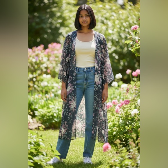 LuLaRoe Tops - LuLaRoe Flowy Sheer Floral Duster (Size L)